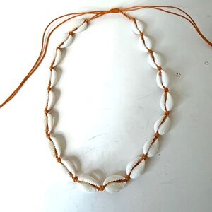 Cowrie Shell Necklace Adjustable Orange Cord Choker Handmade Beach Boho Shell Su